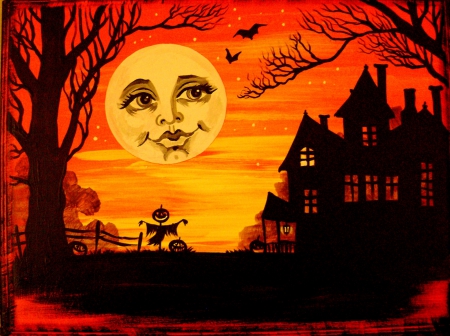 HAPPY  HARVEST MOON - MOON, FACE, HAPPY, HALLOWEEN