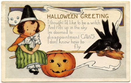 TINY WITCH GRPHICS - VINTAGE, CARD, WITCH, TINY, OLD, HALLOWEEN