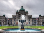 fountain in front of government building in victoria canada hdr