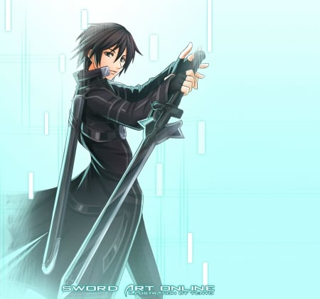 Kirito - anime, warrior, kazuto, guy, boy, armor, male, short hair, kirigaya, sword art online, weapon, sao, nice, kirito, kirigaya kazuto, abstract, beater, hot, sword, lovely, cool, sweet, blade, black, handsome, cute, sexy