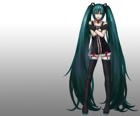 Hatsune Miku - anime, vocaloid, twin tail, female, twintail, dress, hatsune miku, green hair, long hair, plain, hd, twin tails, gown, anime girl, realistic, twintails, hot, girl, simple, cg, miku, cute, hatsune, 3d, sexy, vocaloids