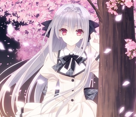 ♡ Maiden ♡ - pretty, anime, female, windy, maiden, dress, long hair, ribbon, nice, breeze, gown, anime girl, beautiful, hot, girl, beauty, lovely, sweet, petals, wind, lady, cute, sexy