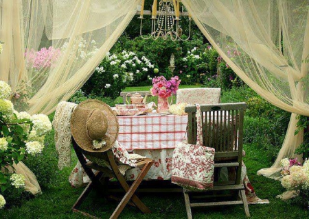 garden tea time - nature, image, tea time, garden