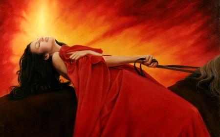 Lady Rowena - beautiful, photography, photoshop, girl, beauty, horse, fantasy, red, digital, woman, art, wallpaper