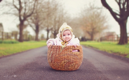 bebe - road, cute, baby, beautiful, basket