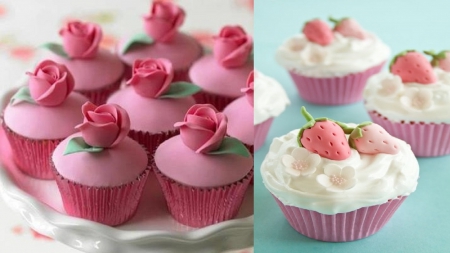 sweets - pink, cute, tasty, food, cupcakes