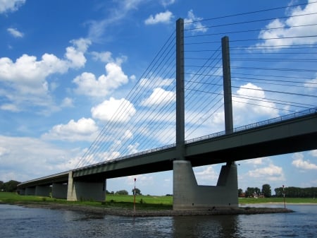 Bridge - clouds, river, blue, photography, sunshine, architecture, sky, bridge