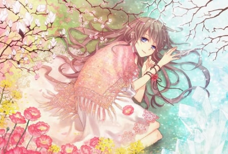 Flower Bed - flower, long hair, cute, soft, orginal, cherry, sakura, girl