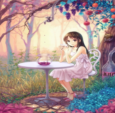 Juice Tree - juice, girl, tree, garden, orginal