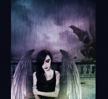 Fallen Angel - luz, falle angel, dark, angel, cielo, aurora, negro