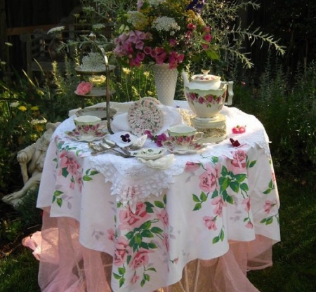 garden tea time - nature, tea time, garden, still life