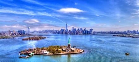 Statua - new york, usa, hudson, river, statua, blue, hdr