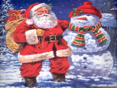 SANTA AND MR SNOWMAN - snowman, santa, mr, poses, pic