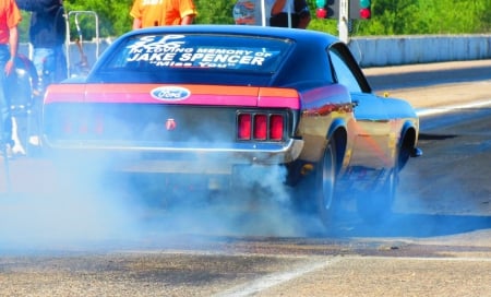 1970 Ford Mustang drag car - burnout, muscle car, mustang, drag race, 1970, classic, smoke, 70, ford, race