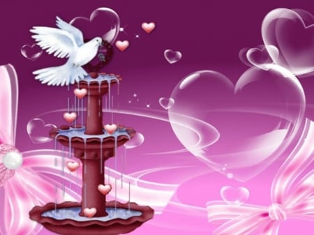 Love Fountain - bows, water, dove, heart