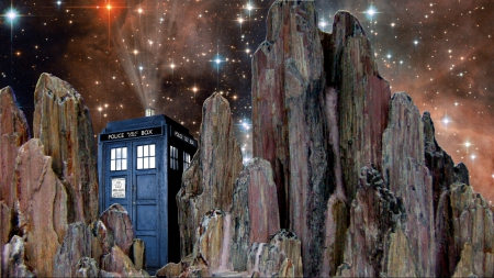 Rocked Tardis - blue box, rocks, bbc tv, galaxy, doctor who, dr who, tardis