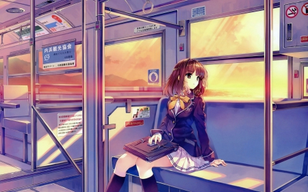 Anime schoolgirl in train - seagull, paradise, britney spears, hammock