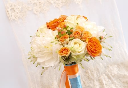 *** Bouquet in orange and ivory colors *** - flowers, bouquet, flower, nature