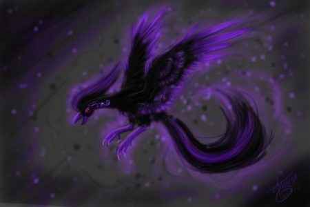 'Spirit of Black & Purple' - attractions in dreams, phoenix, softness beauty, paintings, digital art, fantasy arts, black and purple, fantasy, wings, paintings animals