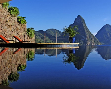 Beautiful View - St Lucia Paradise Island Caribbean West Indies - swimming pool, paradise, water, mountains, hotel, view, hot tub, west indies, ocean, vista, islands, tropical, caribbean, luxury, beautiful, jacuzzi, st lucia, island, spa, pool, sea