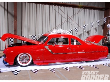 '50 Ford Coupe - red, ford, classic, white walls