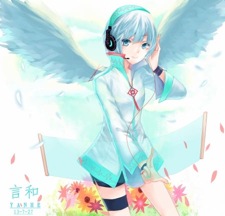 Yan He - yan he, music, vocaloid, headphones, white hair