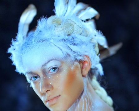 Artistic woman - face, artistic, look, feathers, woman