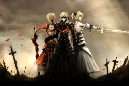 Fate/$tay Night - anime, battle field, female, sword, FSN