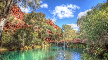 superb natural landscape hdr - river, trees, falls, hdr, cliffs, rocks