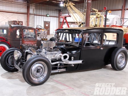 29 Ford Tudor - classic, hotrod, black, motor