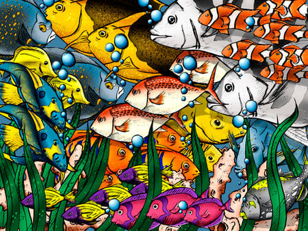 Bunches of Fishes - water, fish, colorful, plants, sea