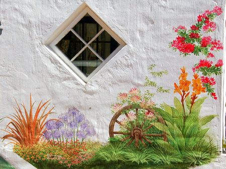 Mural - flowers, mural, white, wall