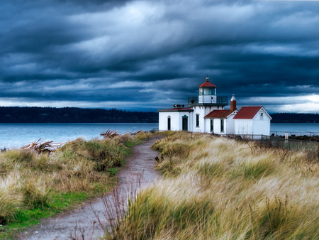 discovery park lighthouse - lighthouse, sea, grass, discovery, park