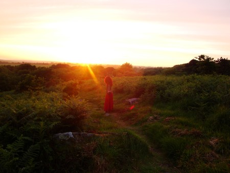 sunset - girl, countryside, sunset, nature