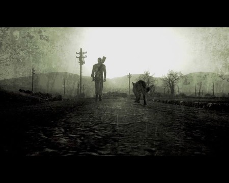 Fallout 3 Walking with dog - in grey - apocaliptic, game, dog, walking, fallout 3, rpg, dogmeat