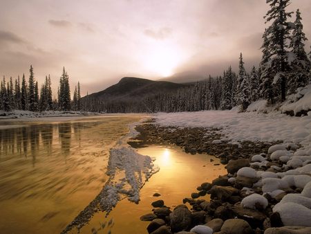 bow river  rocky mountains  canada - beachview, sunset