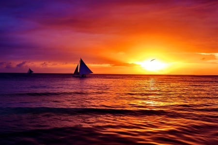 Pursuing the Sunset, Boracay - nice, sky, sundown, sun, boracay, water, colorful, sunset, clouds, pursuing, rays, lovely, waves, nature, glow, fiery, beautiful, sea