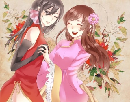 Hong Kong : Taiwan - pretty, anime, female, long hair, oriental, hetalia, nice, anime girl, hot, girl, chinese, lovely, brown hair, sweet, flower, axis powers, black hair, cute, hetalia axis powers, floral, sexy, cheongsam