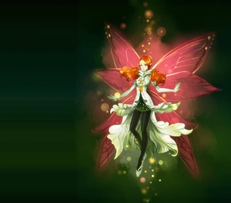 Fairy - gown, cute, maiden, beautiful, hot, anime girl, girl, sparks, wings, elegant, lady, gorgeous, fairy, glow, pretty, wing, beauty, sweet, anime, dress, fantasy girl, nice, lovely, sexy, female