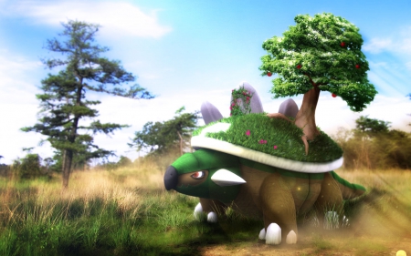 Torterra - beauty, realistic, torterra, plant, anime, tree, cute, scene, scenic, monster, cg, pokemon, hd, nature, forest, creature, beautiful, 3d, scenery