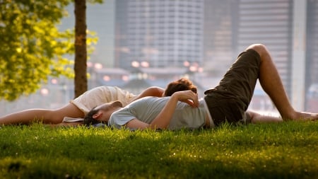 love on the grass - nature, hd, grass, couple, love, park