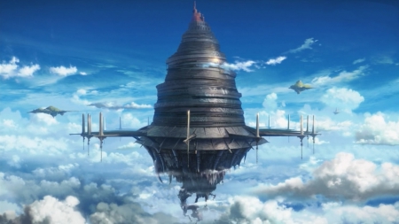 SAO: Aincrad - anime, scenery, landscape, scene, float, sword art online, fortress, hd, sao, sky, realistic, beautiful, scenic, beauty, cg, fantasy, fload, cloud, aincrad, 3d