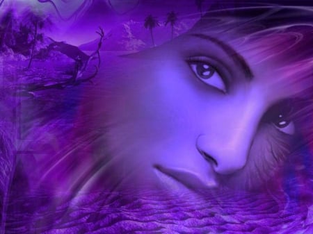 fantasy girls face - face, purple, girl, fantasy