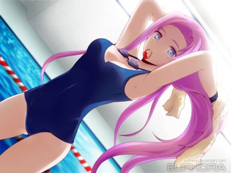 Murasaki Ayame - cg, game, swimsuit, pool, girl, long hair, pink