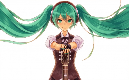 miku - guitar, pretty, vocaloid, miku, hatsune