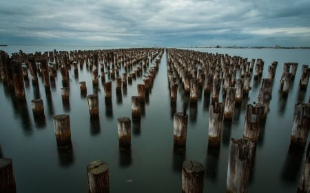 Posts - post, sky, pier, ocean