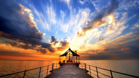 Pier - cloud, sky, pier, man