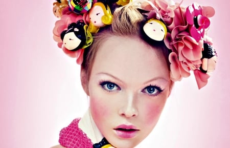 Siri Tollerod - girl, siri tollerod, beauty, flower, pink, doll, make-up, woman, model, blue eyes