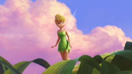 Secret of the wings (2012) - cloud, pink, cute, blonde, blue, sky, secret of the wings, tinker bell, movie, fairy, disney, green