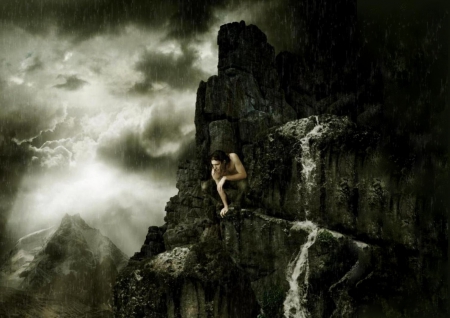 Dark angel on rocks - dark, image, wallpaper, color, new, expression